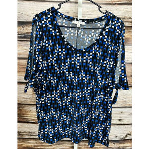 Chaus New York Womens Sz Large Cold Shoulder Top Blue Black